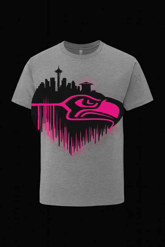 Seattle Skyline Heartbeat T-Shirt Pink & Black Graphic Tee for Fans