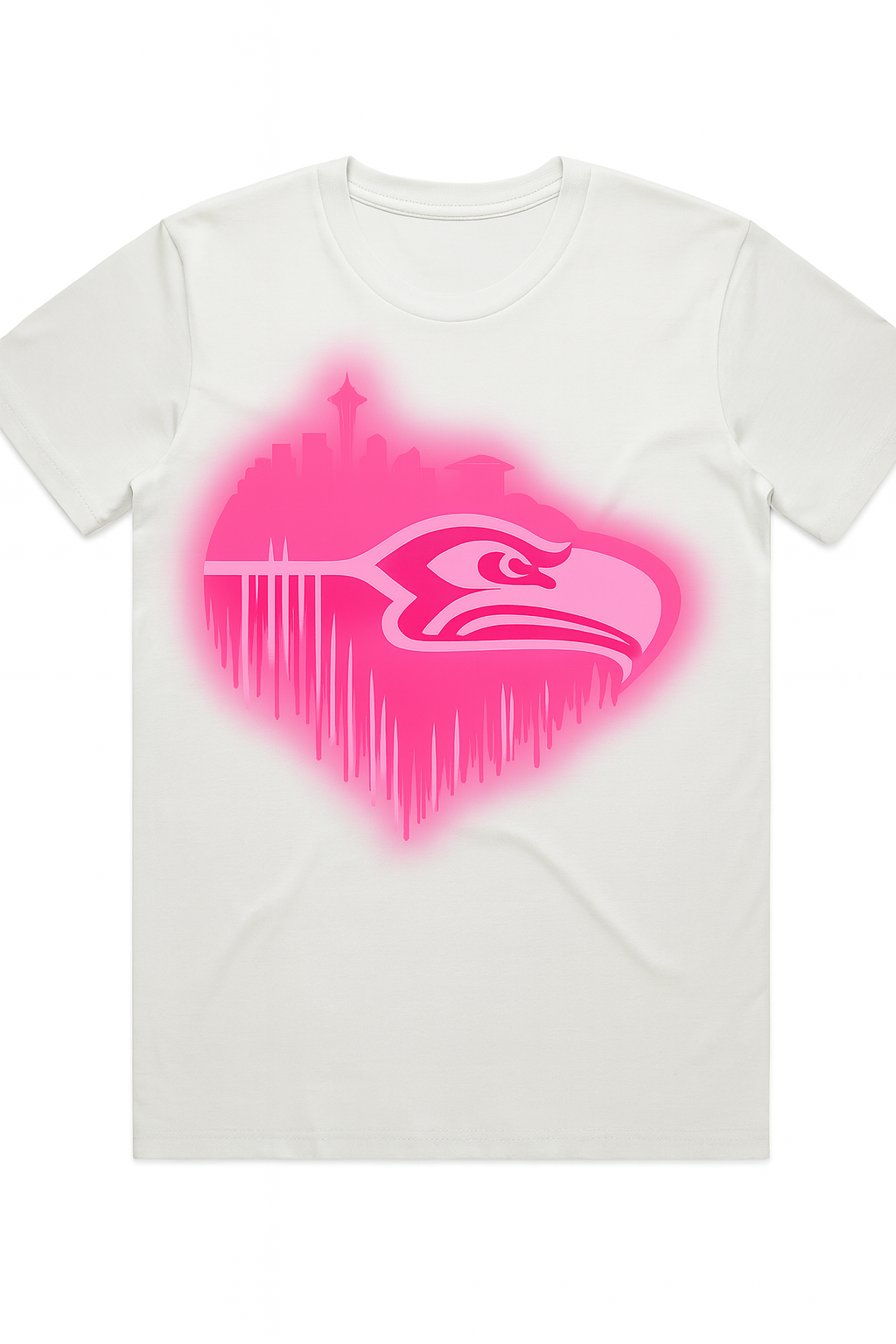 Seattle Skyline Heartbeat T-Shirt Pink Graphic Tee on White